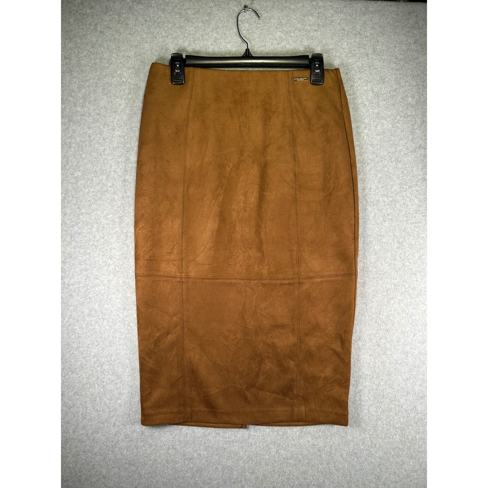 Marc New York Andrew Marc Faux Suede Pencil Skirt Womens Small S Brown Midi